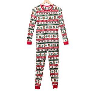 Buc-ees Christmas Pajamas Kids Red White Green Striped Waffle Knit 1 Piece Sz M